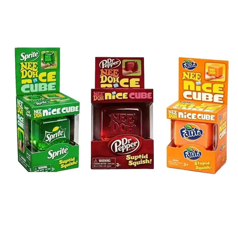 Needoh Nice Cube soda squish in boxes: Sprite, Dr Pepper, Fanta