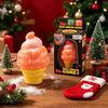 Ice cream cone squishy toy with peach-pink scoop and yellow cone, plus product box